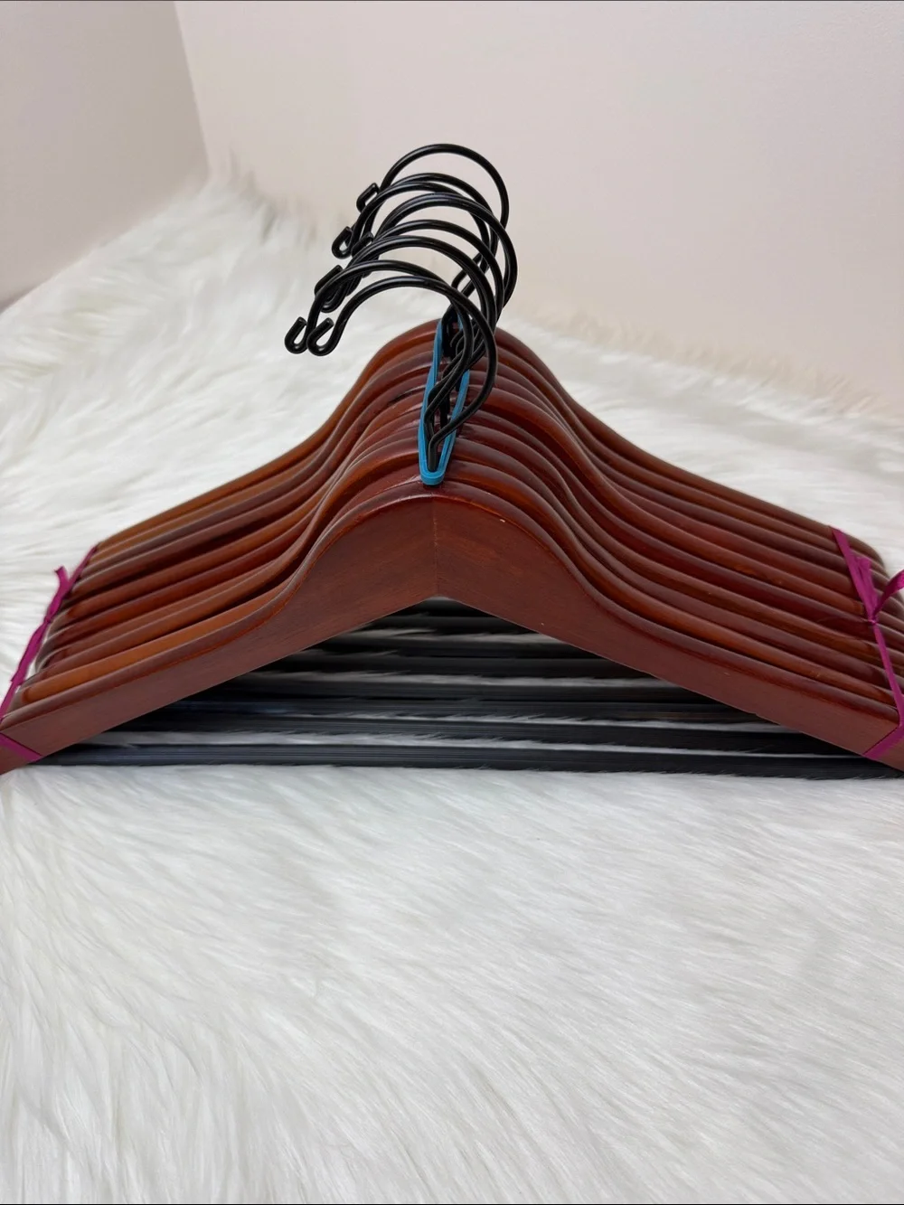 Brookstone Premium Wooden Hangers with Bar in Mahogany  - Set of 10